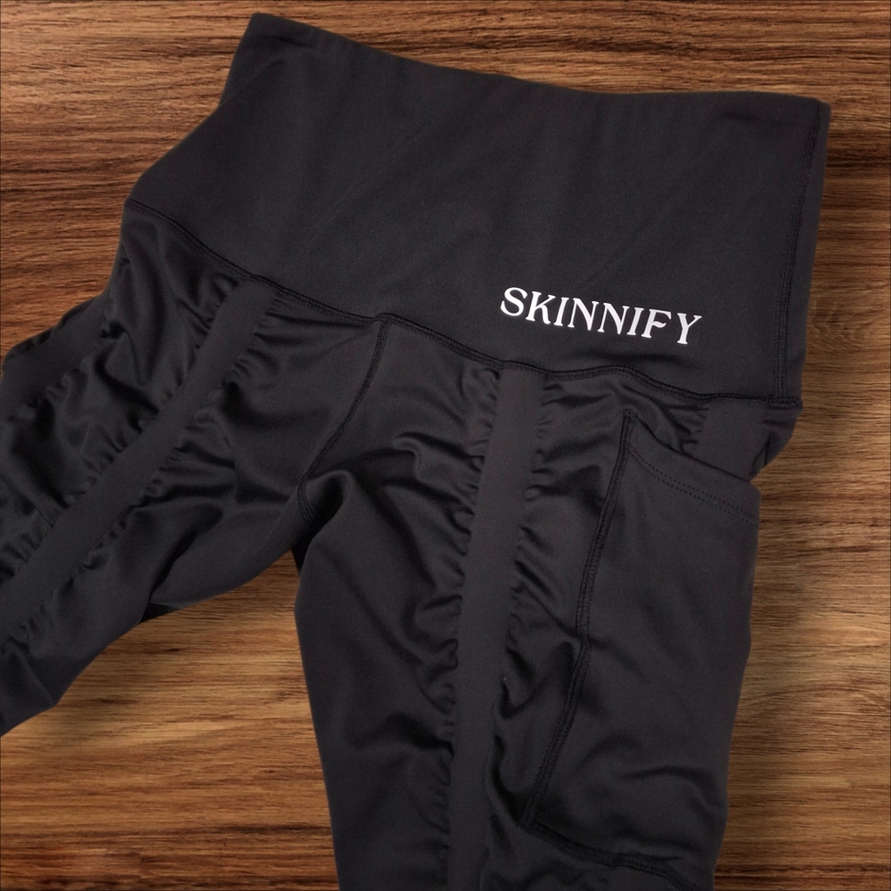 Skinnify Ruched Black High-Waisted 6 Resistance Band Leggings Women Size Medium - Picture 5 of 16